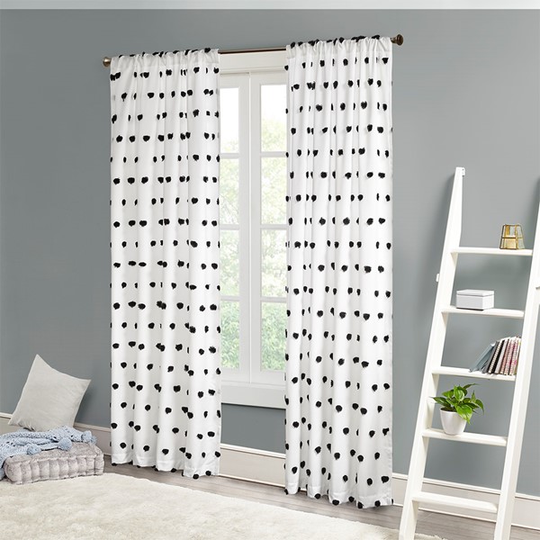 Intelligent Design Sophie Pom Pom Embellished Curtain Panel in Black, 50x63" ID40-1797