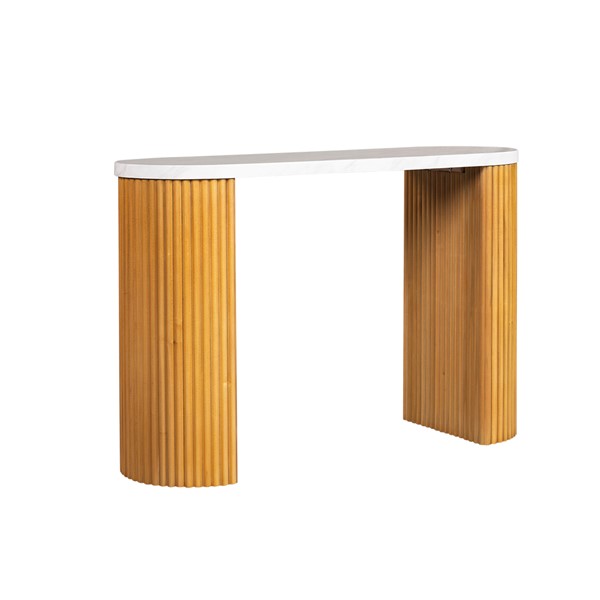 INK+IVY Layana Faux White Marble Console Table with Reeded Wooden Pillar Legs in Natural/Faux White Marble II120-0574