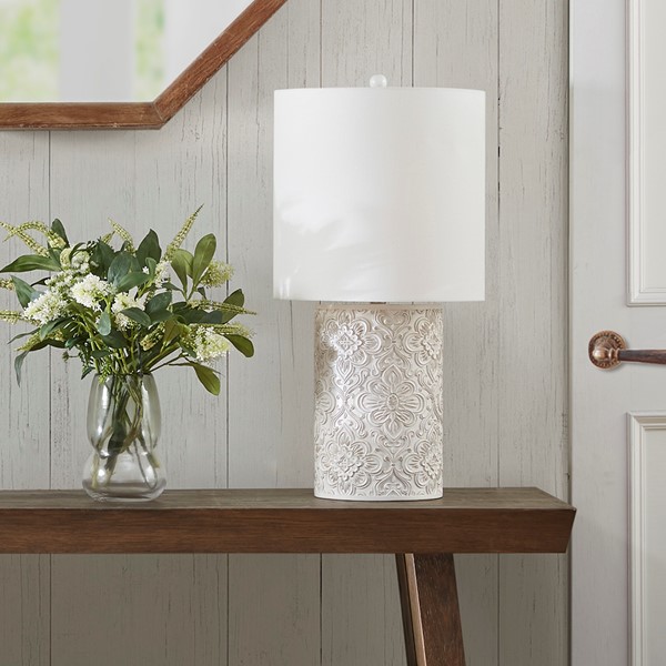 INK+IVY Ashbourne Embossed Floral Resin Table Lamp in Ivory FB153-1174