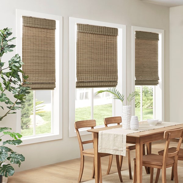 Madison Park Eastfield Bamboo Light Filtering Roman Shade 64"L in Natural Ash, 33x64" MP40-7802