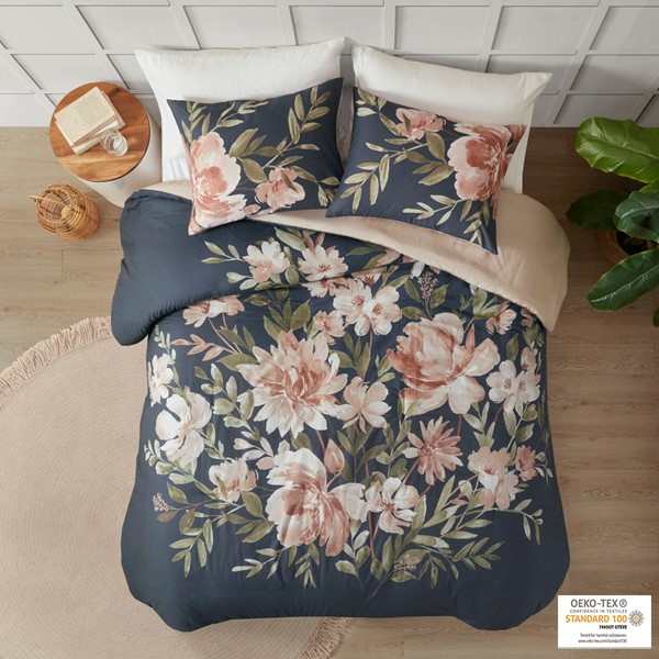 Madison Park Camillia 3 Piece Cotton Duvet Cover Set in Navy, Full/Queen MP12-7298