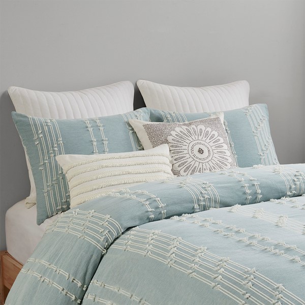 INK+IVY Kara 3 Piece Cotton Jacquard Duvet Cover Set in Aqua, King/Cal King II12-1107