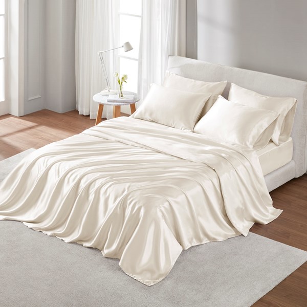 Madison Park Essentials Satin Luxury Sheet Set in Ivory, King MPE20-905