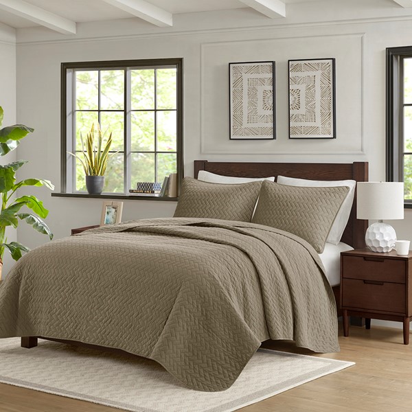 Hampton Hill Velvet Touch 3 Piece Luxurious Oversized Quilt Set in Taupe, Queen FB13-1148