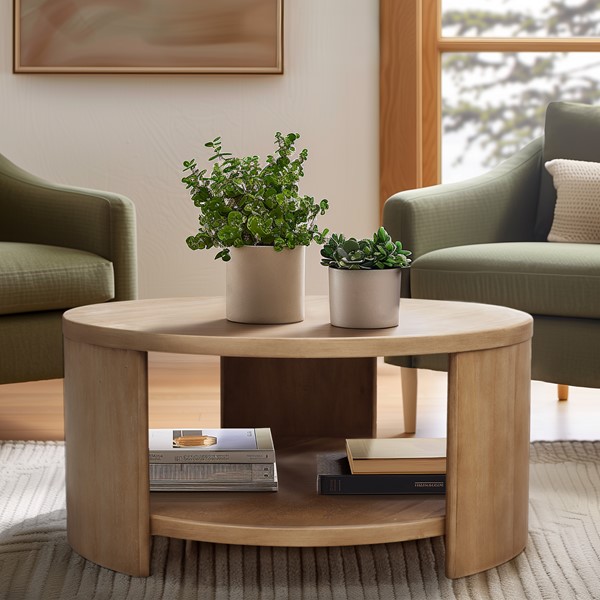 INK+IVY Skye Round Coffee Table with Shelf in Natural II120-0566