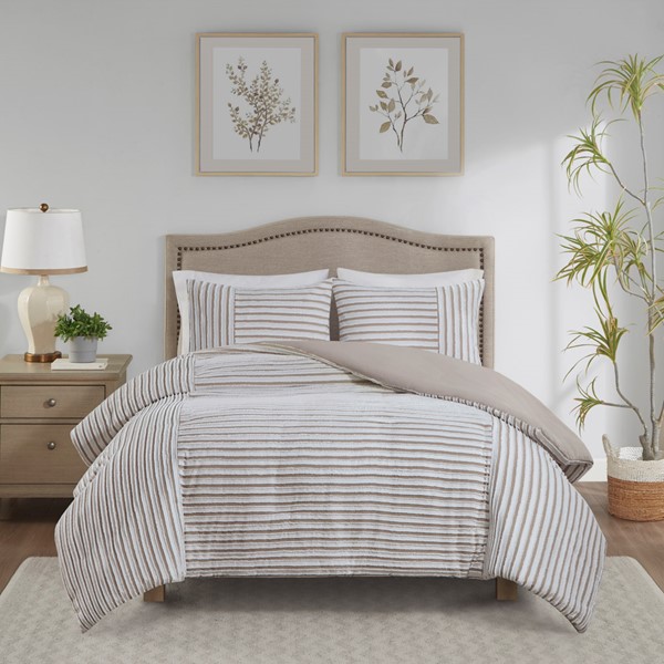 Madison Park Taylor 3 Piece Clipped Jacquard Duvet Cover Set in Natural, Full/Queen MP12-8201