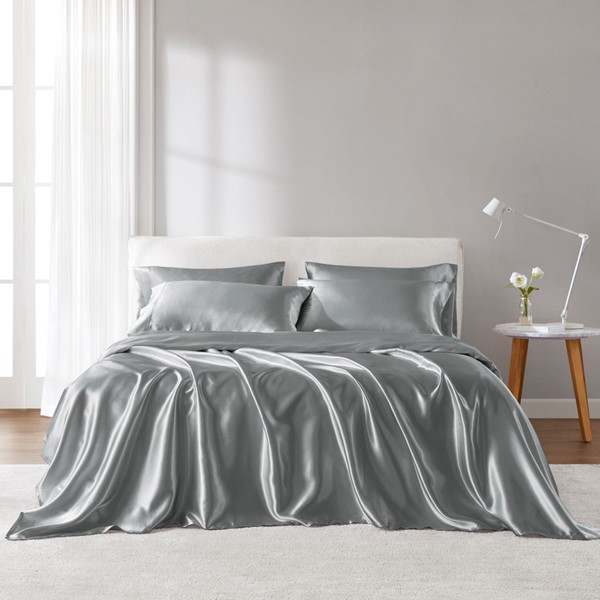 Madison Park Essentials Satin Luxury Sheet Set in Grey, Full MPE20-768