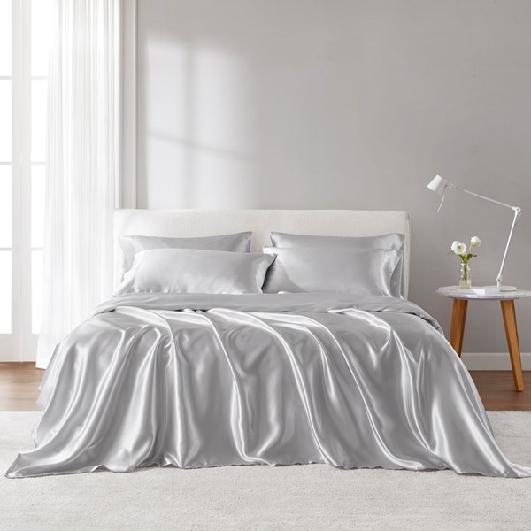 Madison Park Essentials Satin Luxury Sheet Set in Light Grey, Queen MPE20-908