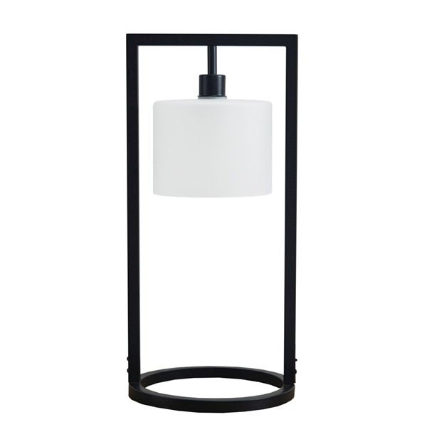 INK+IVY Kittery Metal Table Lamp with Glass Drum Shade in Black Base/Frosted Shade II153-0126