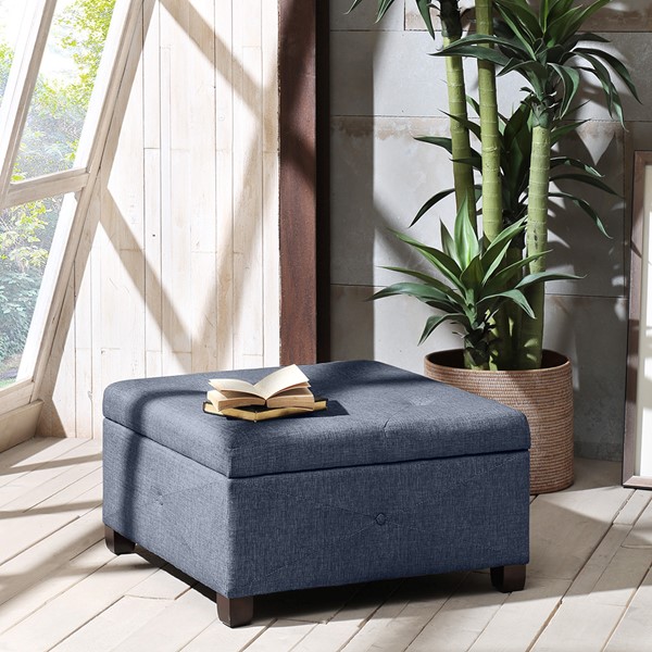 Madison Park Della Soft Close Storage Ottoman in Blue MP101-1002