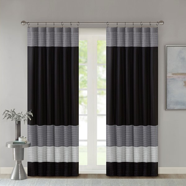 Madison Park Amherst Polyoni Pintuck Curtain Panel in Black, 50x84" MP40-2220