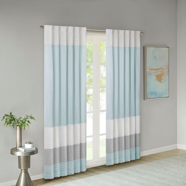 Madison Park Amherst Polyoni Pintuck Curtain Panel in Aqua, 50x84" MP40-4374