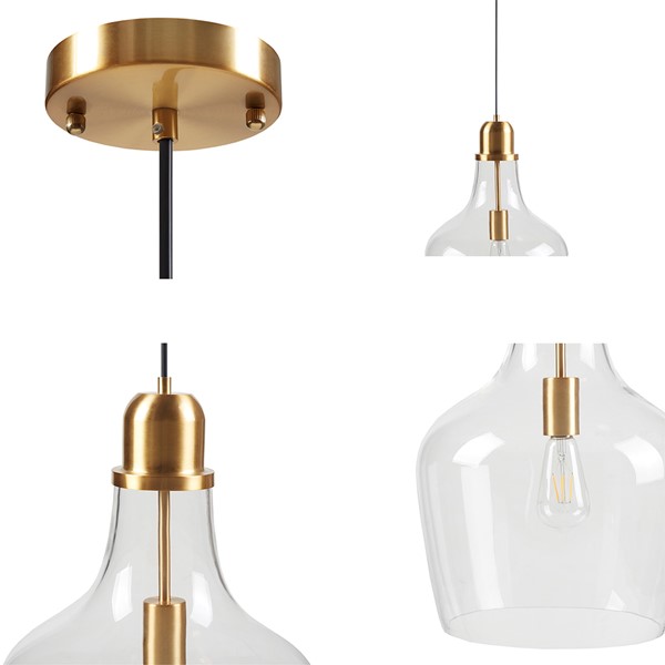 INK+IVY Auburn Bell Shaped Hanging Glass Pendant Light in Gold/Clear, Dia.13" FB151-1179