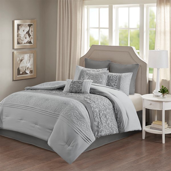 510 Design Ramsey Embroidered 8 Piece Comforter Set in Grey, King 5DS10-0219