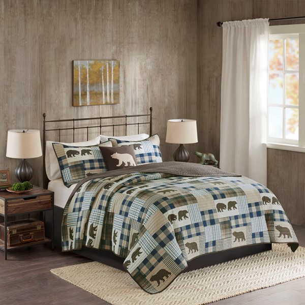 Woolrich Twin Falls Oversized 4 Piece Quilt Set in Brown/Blue, Full/Queen WR14-2233