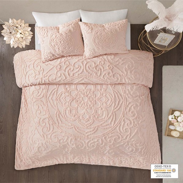 Madison Park Laetitia Tufted Cotton Chenille Medallion Duvet Cover Set in Blush, King/Cal King MP12-5981