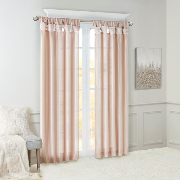 Madison Park Emilia 100% Polyester Solid Faux Silk Lined Twist Tab Window Curtain in Blush, 50x95" MP40-6322