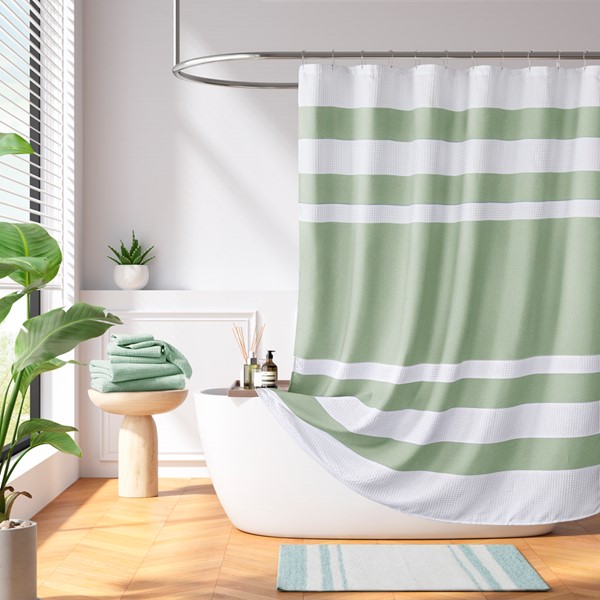 Madison Park Spa Waffle Shower Curtain with 3M Treatment in Sage Green, 72x84" MP70-8565