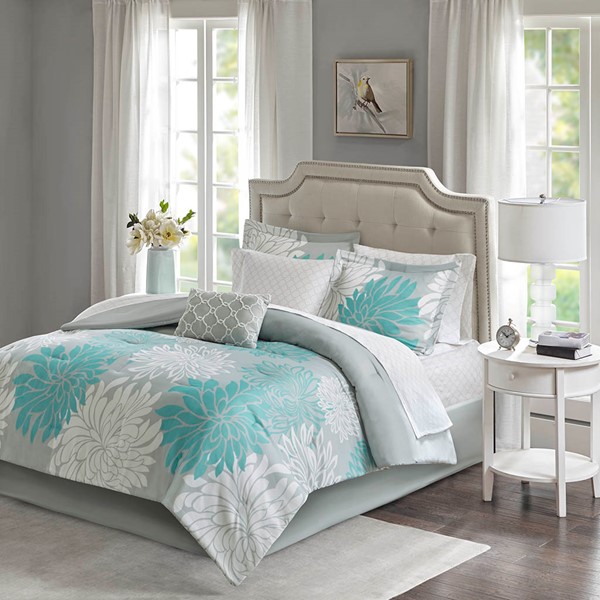 Madison Park Essentials Maible Comforter Set with Cotton Bed Sheets in Aqua, Twin MPE10-727