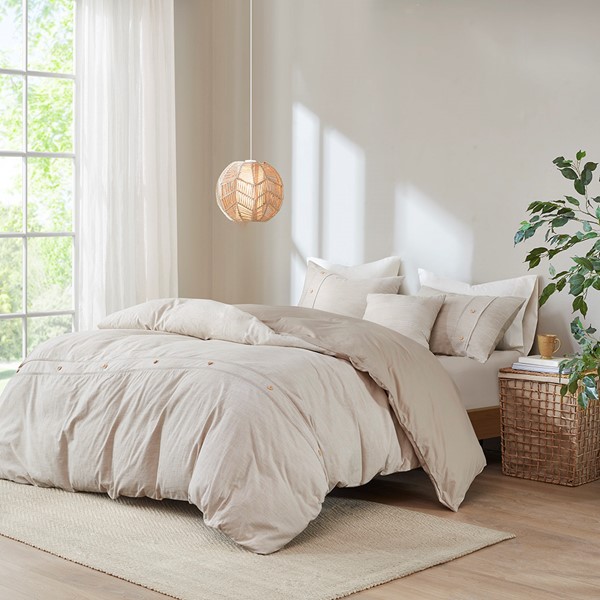 Clean Spaces Dover 5 PC Organic Cotton Oversized Comforter Cover Set w/removable insert in Natural, Full/Queen LCN10-0105