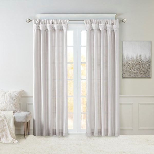 Madison Park Emilia 100% Polyester Solid Faux Silk Lined Twist Tab Window Curtain in Silver, 50x108" MP40-6328