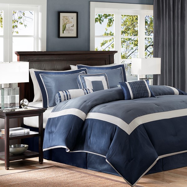 Madison Park Genevieve 7 Piece Comforter Set in Navy, King MP10-4042