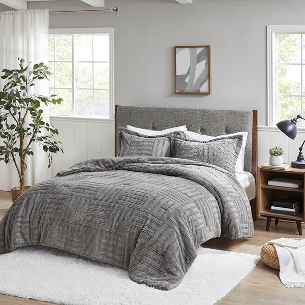 Madison Park Arctic Fur Down Alternative Comforter Mini Set in Grey, Full/Queen BASI10-0408