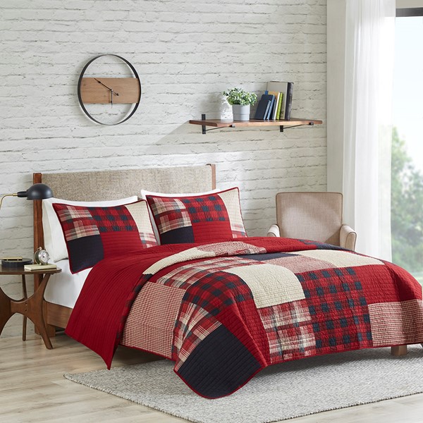 Woolrich Sunset Oversized Cotton Quilt Mini Set in Red, Full/Queen WR14-1730