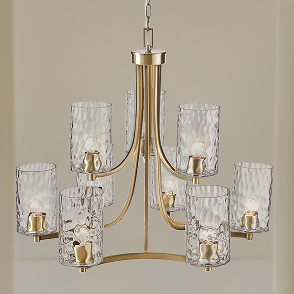 Hampton Hill Opulentia 9-light Round Tiered Chandelier with Textured Glass Shades in Antique Brass FB150-1190