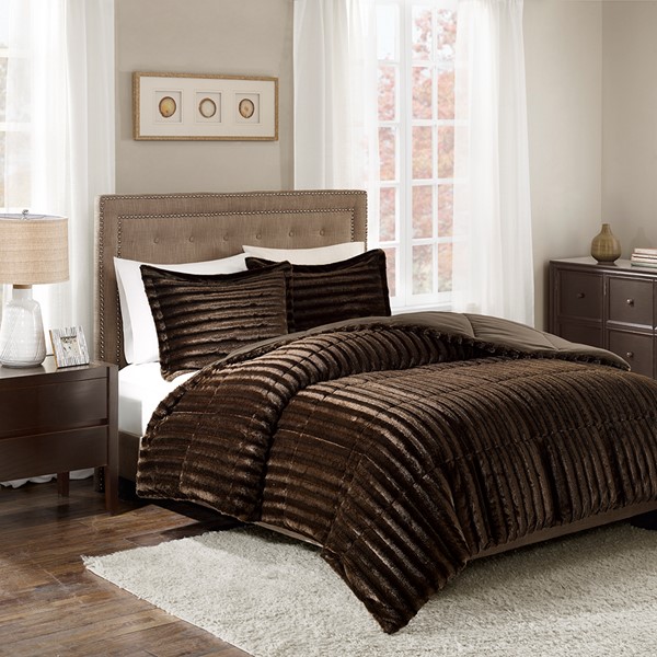 Madison Park Duke Faux Fur Comforter Mini Set in Chocolate, Full/Queen MP10-3068