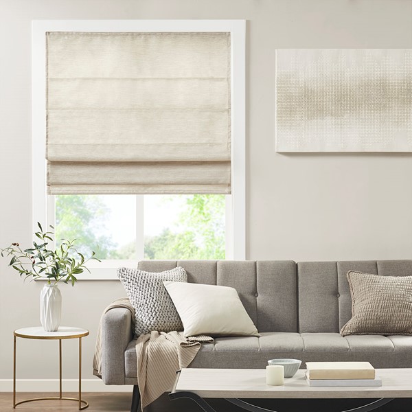 Madison Park Como Printed Faux Silk Room Darkening Cordless Roman Shade in Ivory, 27x64" MP40-7435