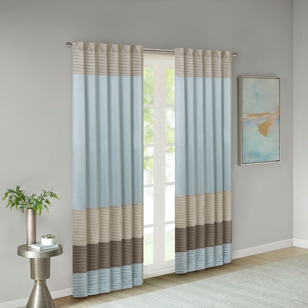 Madison Park Amherst Polyoni Pintuck Curtain Panel in Blue, 50x84" MP40-2223