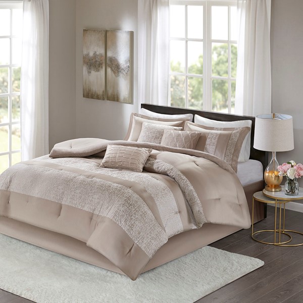 Madison Park Ava 7 Piece Chenille Jacquard Comforter Set in Taupe, King MP10-6033