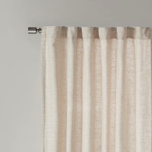 Madison Park Beals Faux Linen Rod Pocket and Back Tab Fleece Lined Curtain Panel in Natural, 50x84" MP40-7495