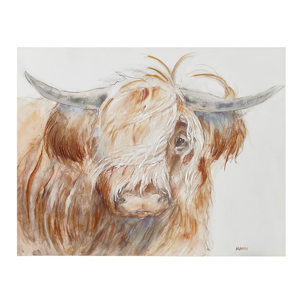 INK+IVY Windswept Hand Embellished Highland Bull Canvas Wall Art in Brown II95C-0158