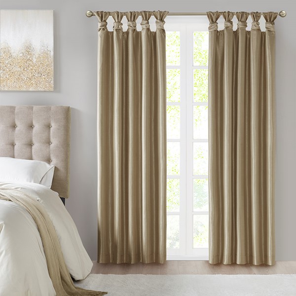 Madison Park Emilia 100% Polyester Solid Faux Silk Lined Twist Tab Total Blackout Window Curtain in Bronze, 50x95" Blackout MP40-7406