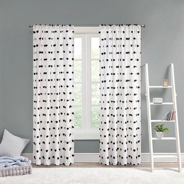 Intelligent Design Sophie Pom Pom Embellished Curtain Panel in Black, 50x63" ID40-1797