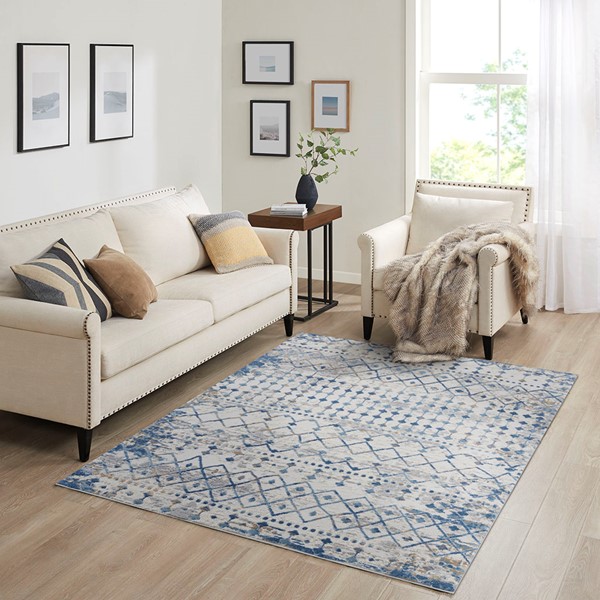 Madison Park Hannah Moroccan Global Woven Area Rug in Blue/Cream, 6x9' MP35-7579