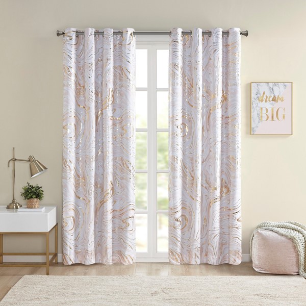 Intelligent Design Rebecca Grommet Top Metallic Printed Total Blackout Curtain in Blush/Gold, 50x63" ID40-1982