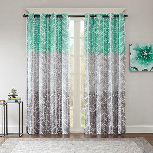 Intelligent Design Adel Printed Total Blackout Curtain Panel in Aqua, 50x84" ID40-1013