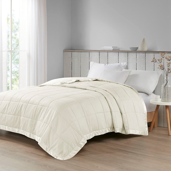 Madison Park Cambria Oversized Down Alternative Blanket with Satin Trim in Ivory, Full/Queen MP51-2599