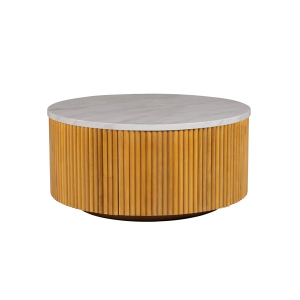 INK+IVY Layana Faux White Marble Round Coffee Table with Storage in Natural/Faux White Marble II120-0573