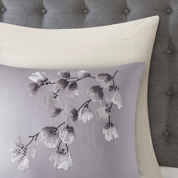 N Natori Sakura Blossom 3 Piece Cotton Sateen Printed Duvet Cover Set in Lilac, Full/Queen NS12-3257