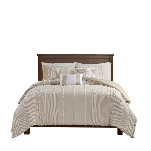 Harbor House Anslee 3 Piece Cotton Yarn Dyed Duvet Cover Set in Taupe, Full/Queen HH12-1691