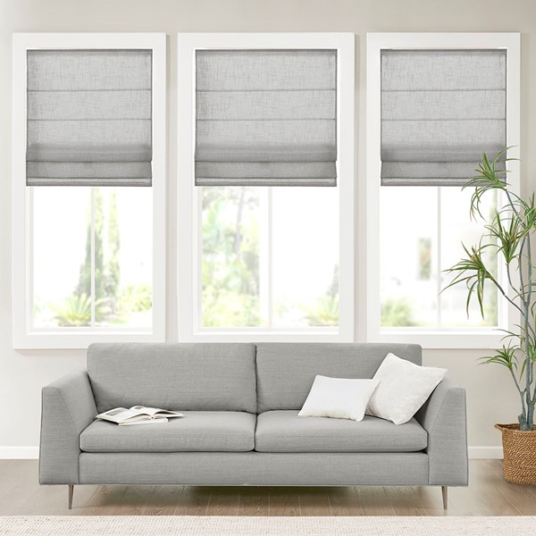 Madison Park Kyler Linen Blend Light Filtering Cordless Roman Shade in Grey, 29x64" MP40-7974