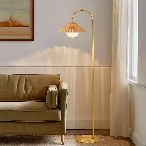 INK+IVY Laguna Rattan Weave Shade Floor Lamp in Gold/Natural II154-0158