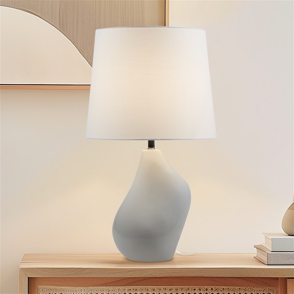 INK+IVY ZenGlossy Asymmetrical Ceramic Table Lamp in Grey II153-0155