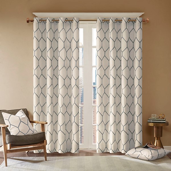 Madison Park Brooklyn Metallic Geo Embroidered Curtain Panel in Grey, 50x84" MP40-4360