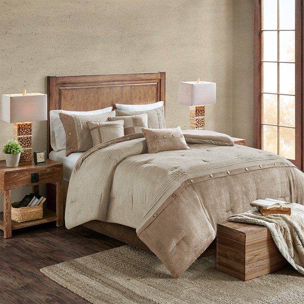 Madison Park Boone 7 Piece Faux Suede Comforter Set in Tan, Cal King MP10-6436