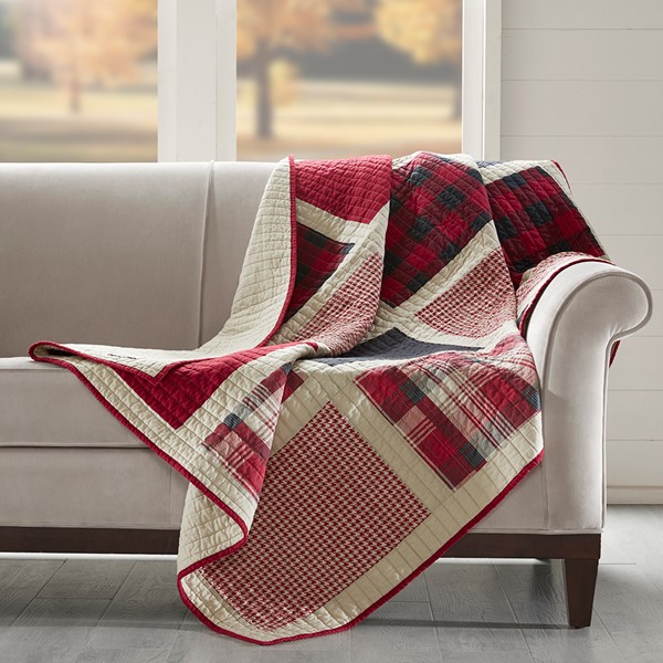 Woolrich Huntington Oversized Cotton Quilted Throw in Red, 50x70" WR50-1783